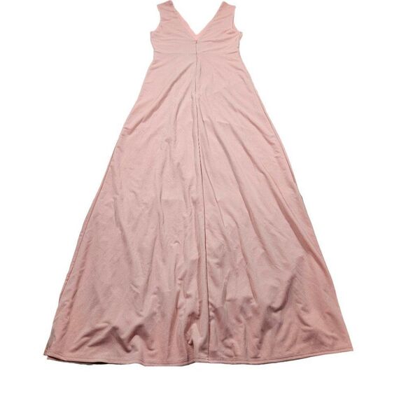 READ Birdy Grey Shamin V-Neck Crepe Bridesmaid Dress Pink Rose Quartz Large Slit - Picture 3 of 13